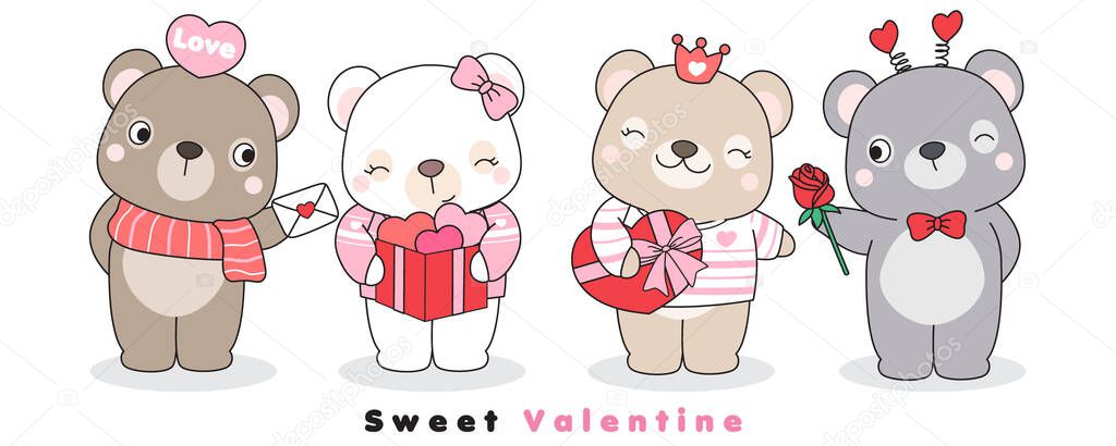 Cute doodle bear for Valentine's day illustration