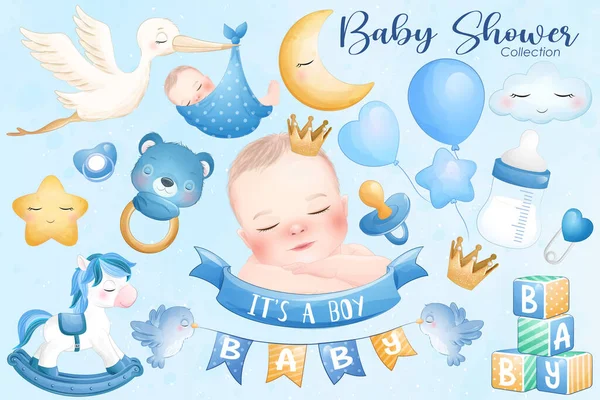 Leuke Baby Shower Met Aquarel Collectie — Stockvector