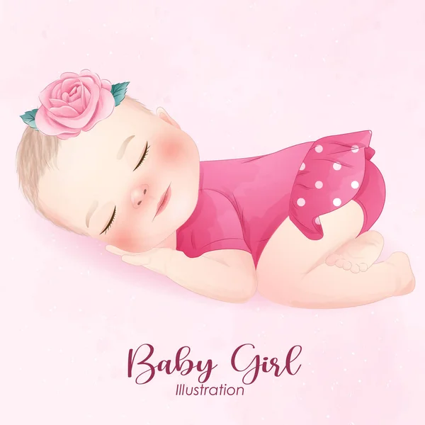 Nettes Baby Mädchen Mit Aquarell Illustration — Stockvektor