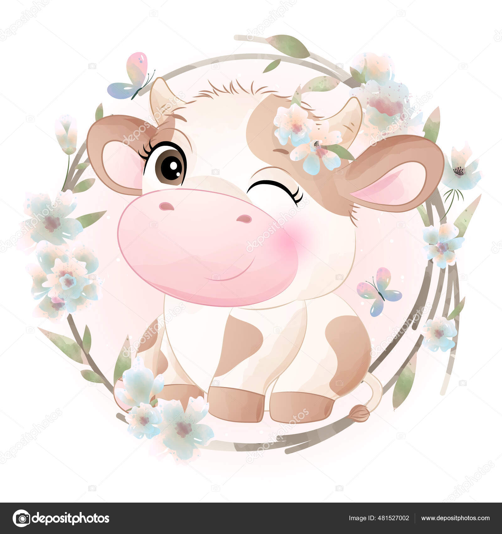 vaca kawaii colorida em belo estilo em fundo branco. ilustração