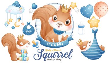 Suluboya resimli şirin karalama sincabı bebek partisi.