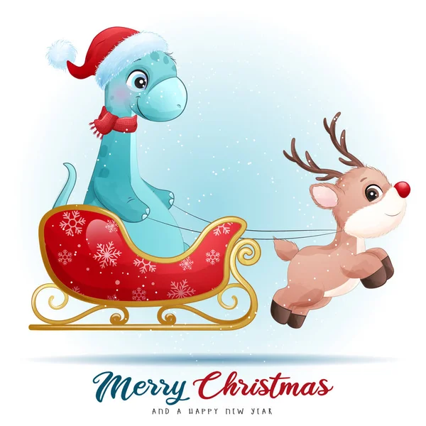 可爱的涂鸦恐龙作为圣诞快乐的象征 — 图库矢量图片