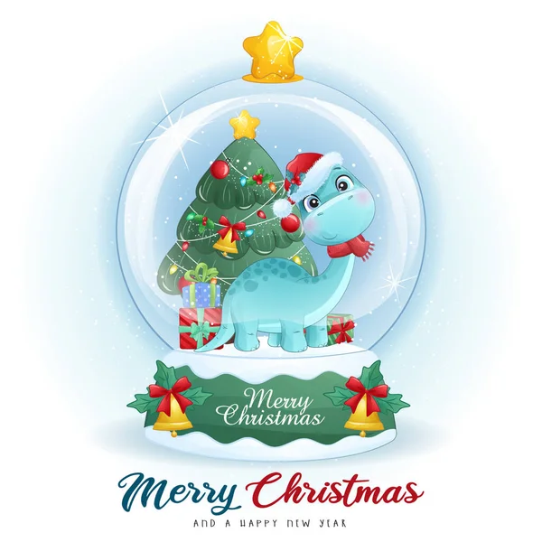 Dinossauro Bonito Doodle Para Ilustração Feliz Natal — Vetor de Stock