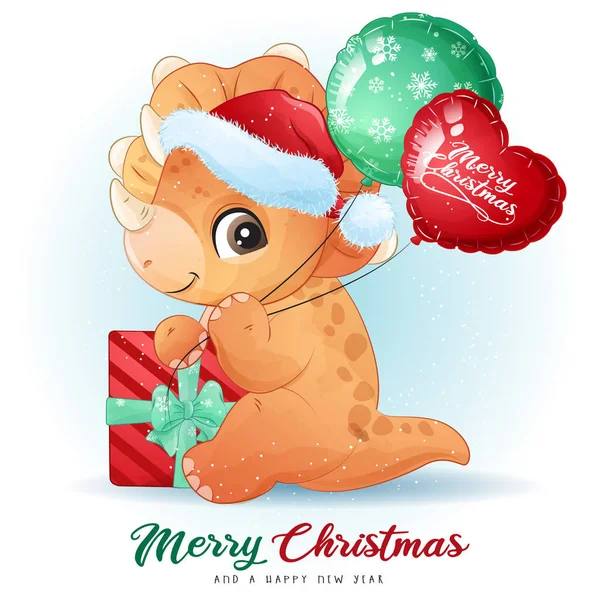 メリークリスマスイラストのためのかわいい人形恐竜 — ストックベクタ