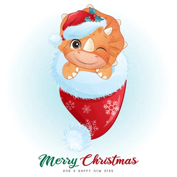 Mutlu Noel Illüstrasyonları Için Sevimli Karalama Dinozoru — Stok Vektör