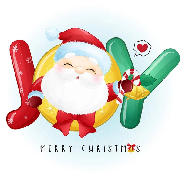 Cute Doodle Santa Claus Merry Christmas Watercolor Illustration — Stock Vector