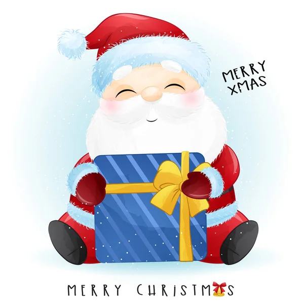 Aranyos Doodle Santa Claus Boldog Karácsonyt Akvarell Illusztráció — Stock Vector