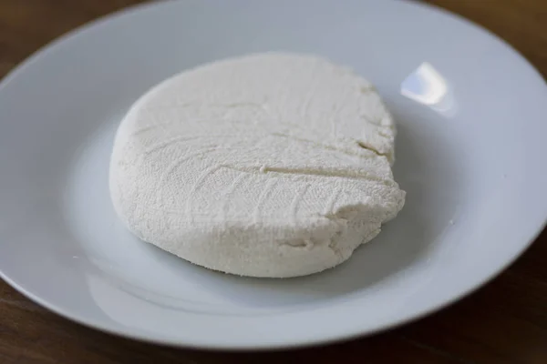 Homemade Paneer Свіжий Індійський Котеджний Сир Білій Тарілці — стокове фото