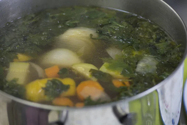 Warme Groente Soep Een Pot — Stockfoto