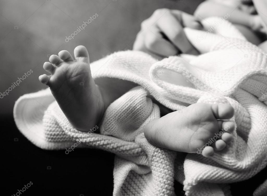 Baby Feet lying down in Black and White