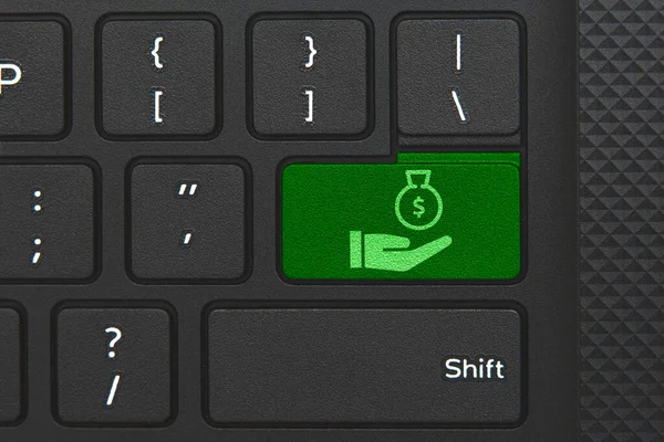 计算机键盘上的货币图标 人的一生 收入的概念 — 图库照片