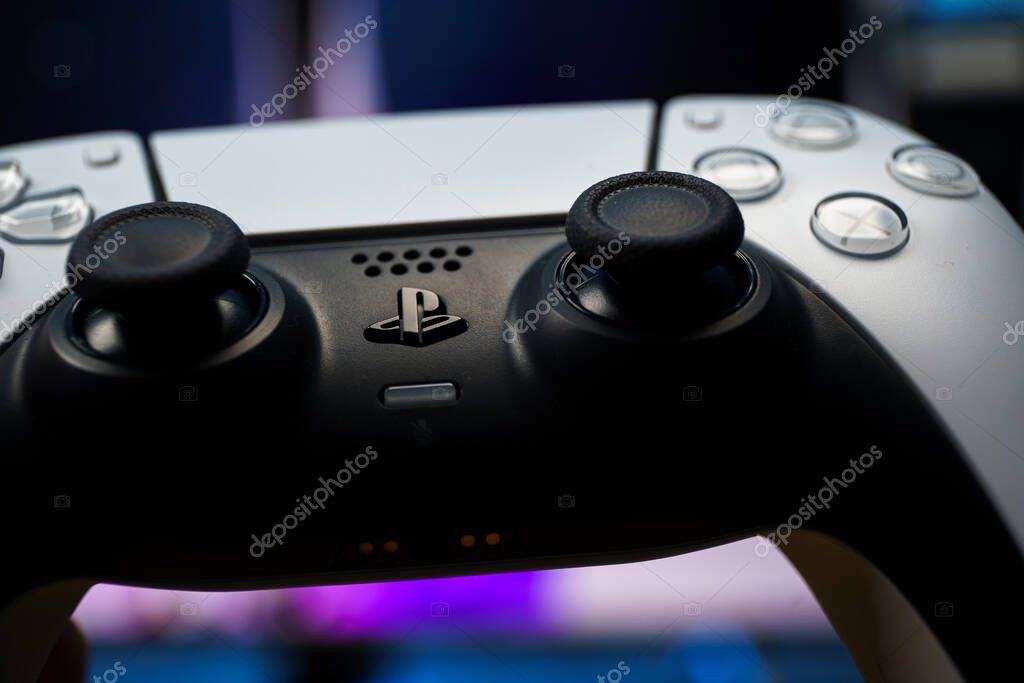 Sony PlayStation 5. New generation gaming computer. PS5 controller
