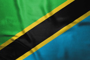 Çapraz yeşil siyah mavi desenli Tanzanya bayrağı. Yüksek kalite fotoğraf