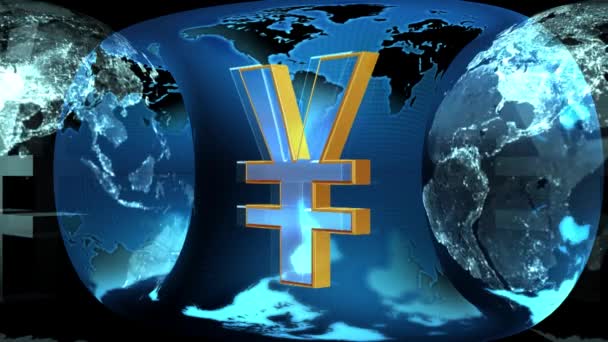 Earth globe with yen sign rotated (loop) — Stock Video