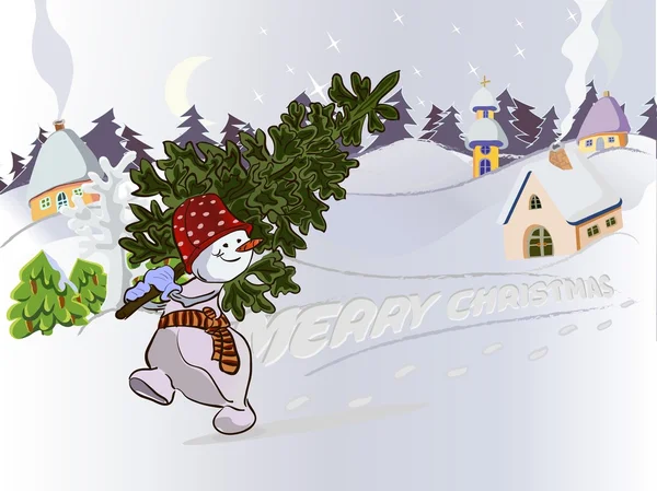 Kardan adamla yılbaşı kartı.