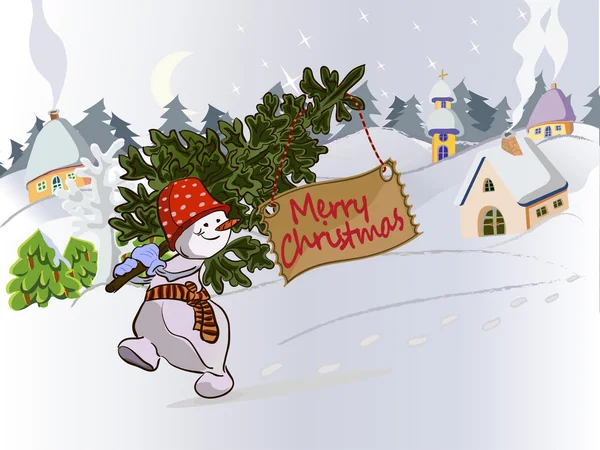 スノーマンとクリスマスカード — ストックベクタ