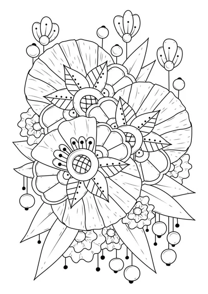 Coloring Page Children Adults Vector Illustration Abstract Flowers Black White — Stock Vector