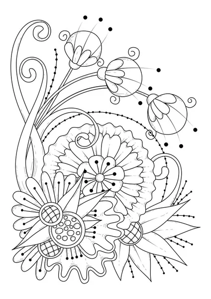 Coloriage Pour Enfants Adultes Illustration Vectorielle Avec Des Fleurs Abstraites — Image vectorielle