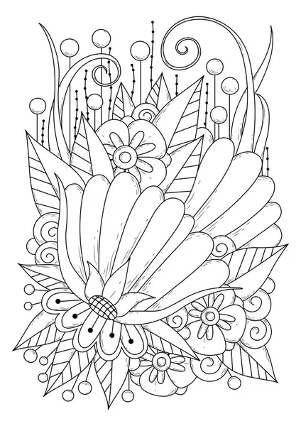 Färgläggningssida För Barn Och Vuxna Vektor Illustration Med Abstrakta Blommor — Stock vektor
