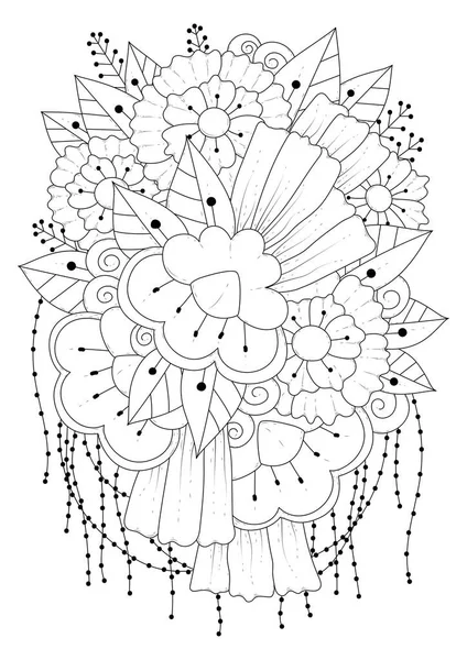 Coloring Page Children Adults Vector Illustration Abstract Flowers Black White — Stock Vector