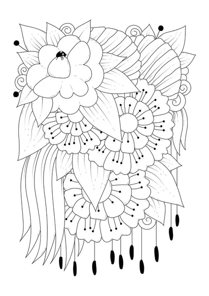 Coloriage Pour Enfants Adultes Illustration Vectorielle Avec Des Fleurs Abstraites — Image vectorielle