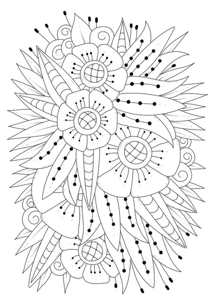 Coloring Page Children Adults Vector Illustration Abstract Flowers Black White — Stock Vector