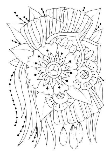 Coloring Page Children Adults Vector Illustration Abstract Flowers Black White — Stock Vector