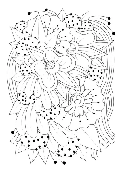 Coloring Page Children Adults Vector Illustration Abstract Flowers Black White — Stock Vector