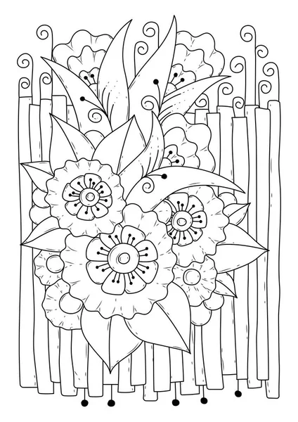 Coloring book page for children and adults. Black and white illustration for coloring. Floral background.