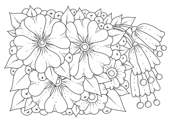 Coloring book page for children and adults. Black and white illustration for coloring. Floral background.