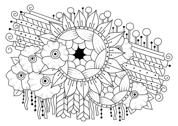 Coloring Book Page Children Adults Black White Illustration Coloring Floral — Stock Photo, Image