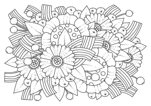 Coloriage Pour Enfants Adultes Illustration Raster Avec Des Fleurs Abstraites — Image vectorielle