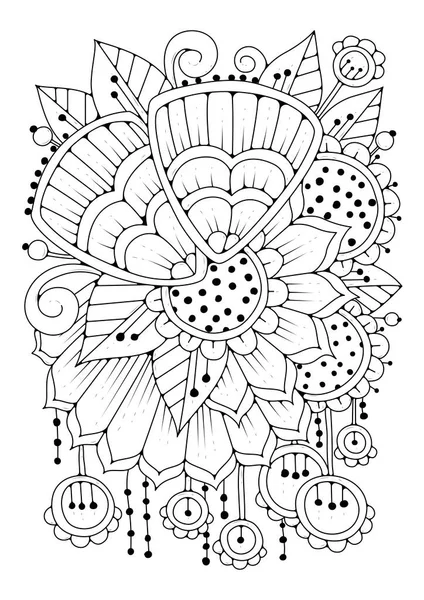 Coloring Page Children Adults Vector Illustration Abstract Flowers Black White — Stock Vector