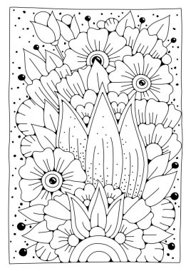 Renkler için vektör illüstrasyonu. Çiçek boyama sayfası. Sanat çizgisi. Sanat terapisi.