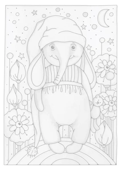 Éléphant Dessin Animé Mignon Pyjama Chapeau Tient Ours Peluche Dans — Image vectorielle