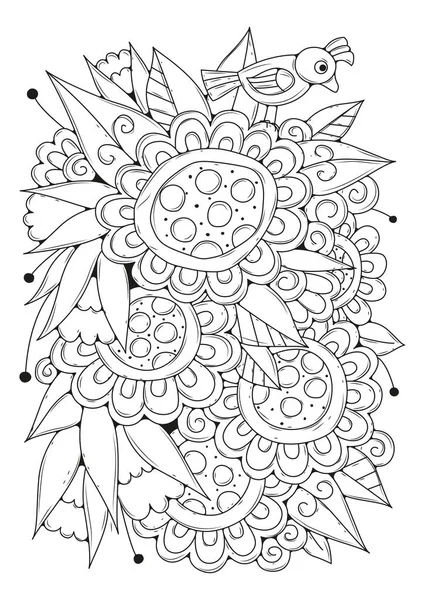 Doodle Tarzı Boyama Kitabı Sayfası Bir Çiçeğin Üzerinde Oturan Çizgi — Stok Vektör