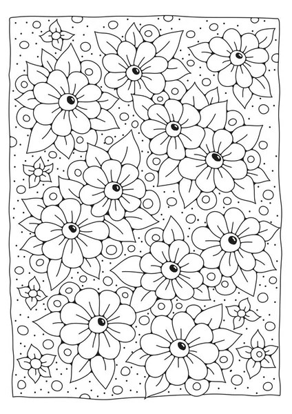 Schwarz Weiße Vektorillustration Zum Einfärben Malvorlage Mit Blumen Linienkunst Kunsttherapie — Stockvektor