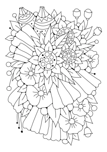 Botaniczne Kolorowanki Ilustracja Wektor Kwiatami Kolorowania Sztuka Linii Terapia Plastyczna — Wektor stockowy