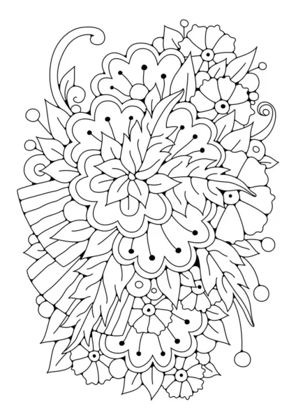 Página Botánica Para Colorear Ilustración Vectorial Con Flores Para Colorear — Vector de stock