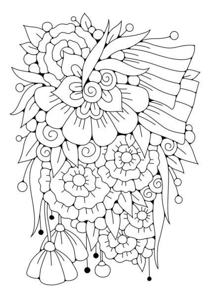 Ботаническая Раскраска Векторная Иллюстрация Цветами Окраски Линейное Искусство Арт Терапия — стоковый вектор