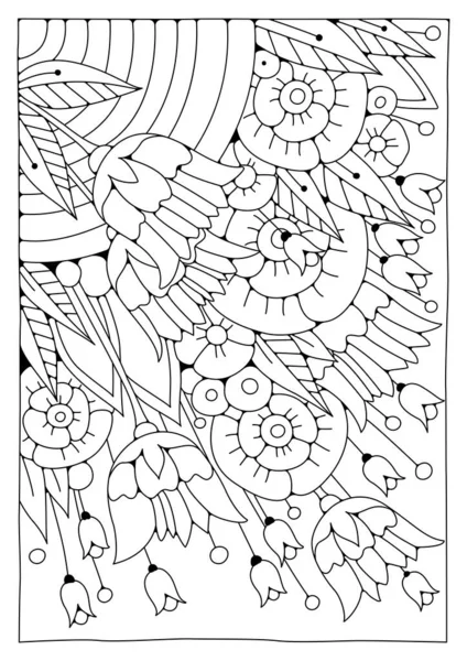 Botanik Boyama Sayfası Renklendirmek Için Çiçekli Vektör Çizimi Çizgi Çalışması — Stok Vektör