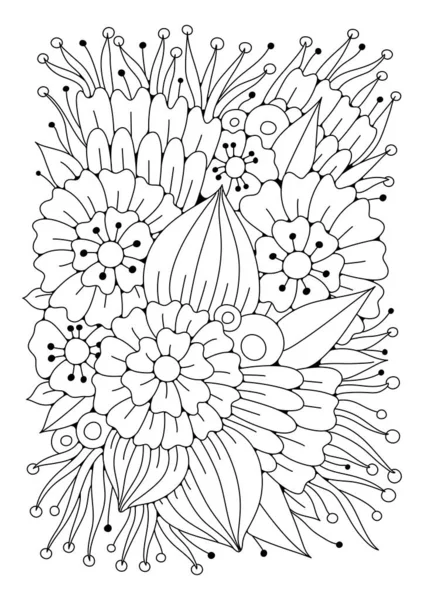 Schwarz Weiße Vektorillustration Zum Einfärben Malvorlage Mit Blumen Linienkunst Kunsttherapie — Stockvektor