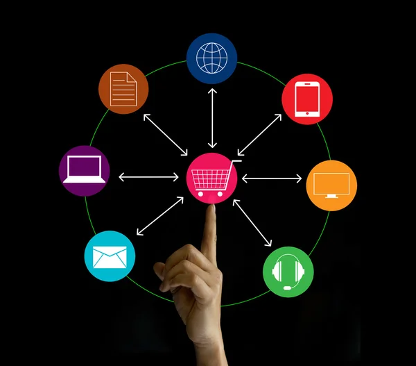 Hand met marketing netwerkverbinding, Omni-Channel — Stockfoto