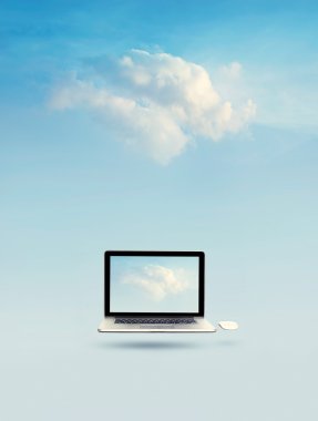 Bulut bilgi işlem kavramı, Cloud ekran üzerinde yüzen Laptop 