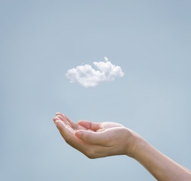 Bulut bilgi işlem kavramı, iş adamı el üstünde bulut