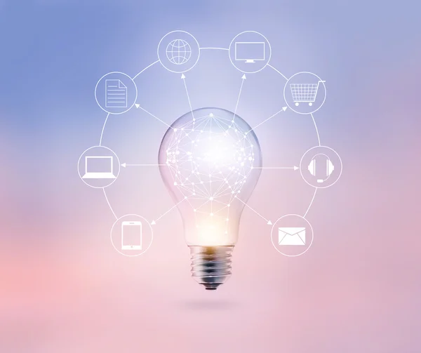 Glühbirnenkreis globale und Ikone Kunden Netzwerkverbindung — Stockfoto