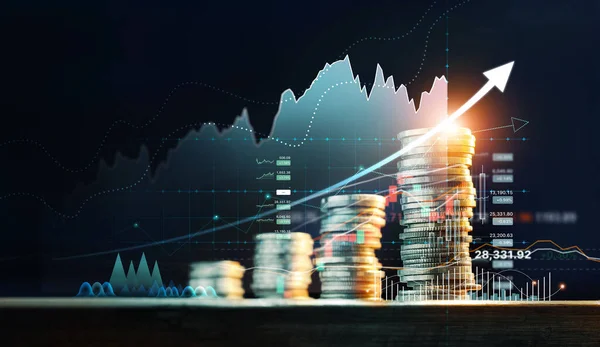 Conceito Investimento Financeiro Stack Coins Finance Investor Trading Graph Growth — Fotografia de Stock