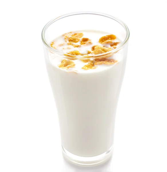 Milk and cornflake on white background — Stock Photo, Image