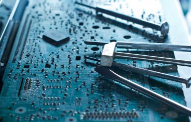 Elektronik Pano ve araçları onarım, tonda kavramı mavi