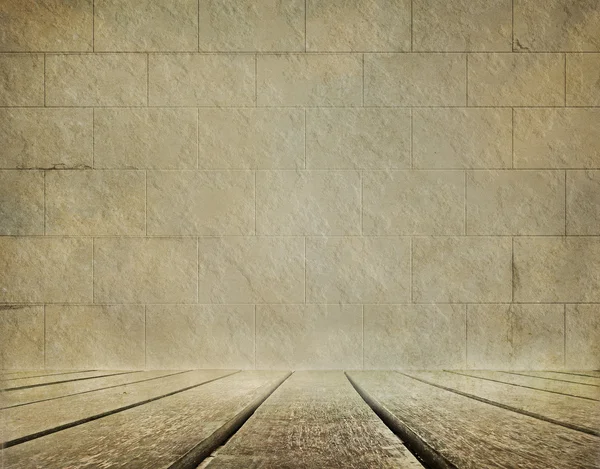 Eski tuğla duvar ve ahşap zemin arka plan — Stok fotoğraf